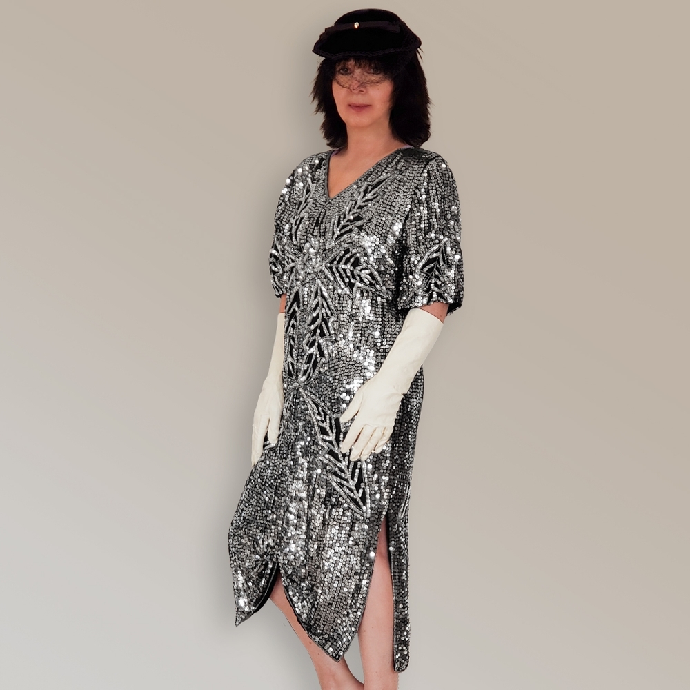 Vintage silver sequin long dress